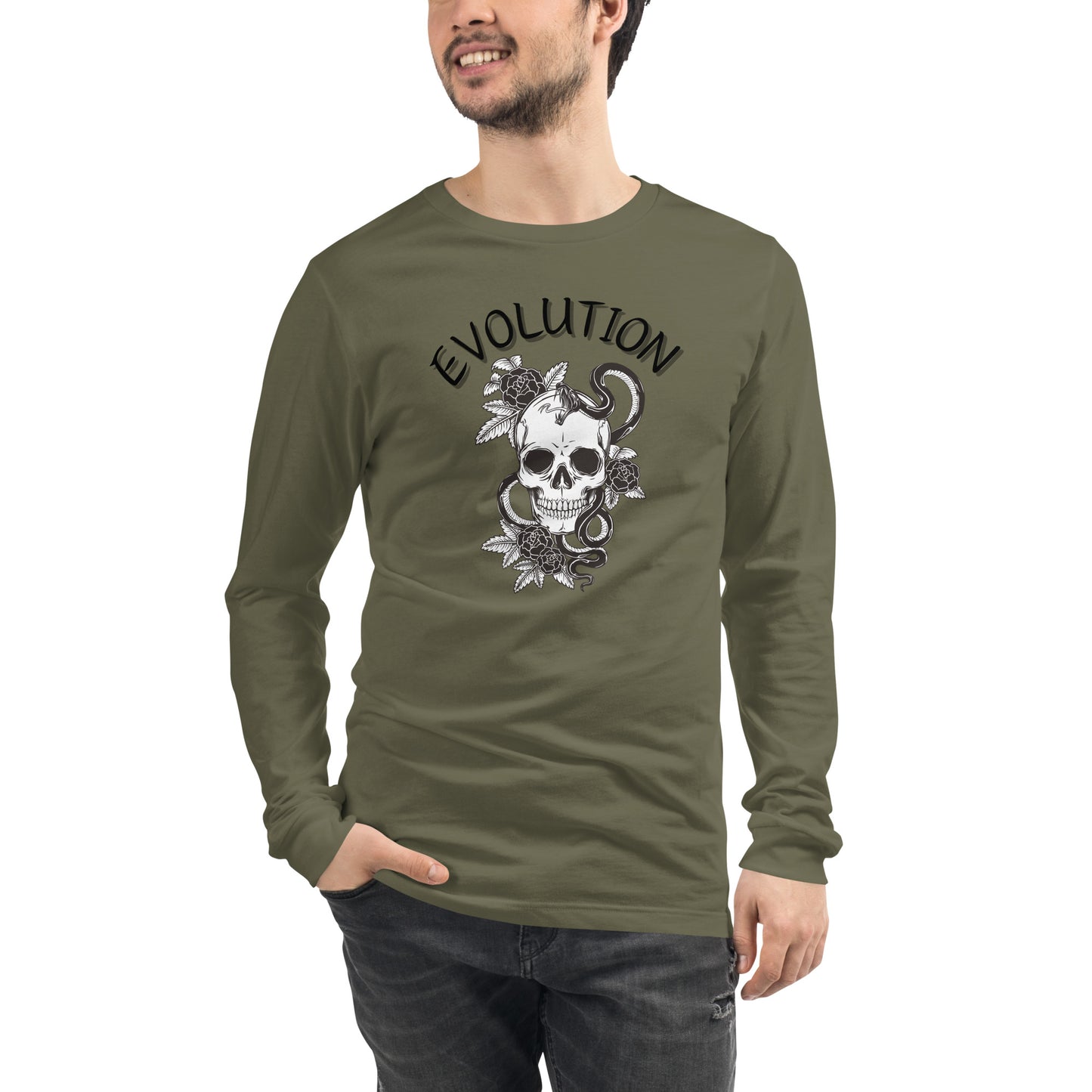 Evolution Long Sleeve Shirt - Left Placement by R.A. Apparel, image 19, front view, Maroon, size L, left placement.