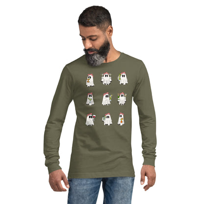 Little Haunts Long Sleeve Shirt - Left Placement image 13: Navy version, size M with front view of the Ghosties 1 range.