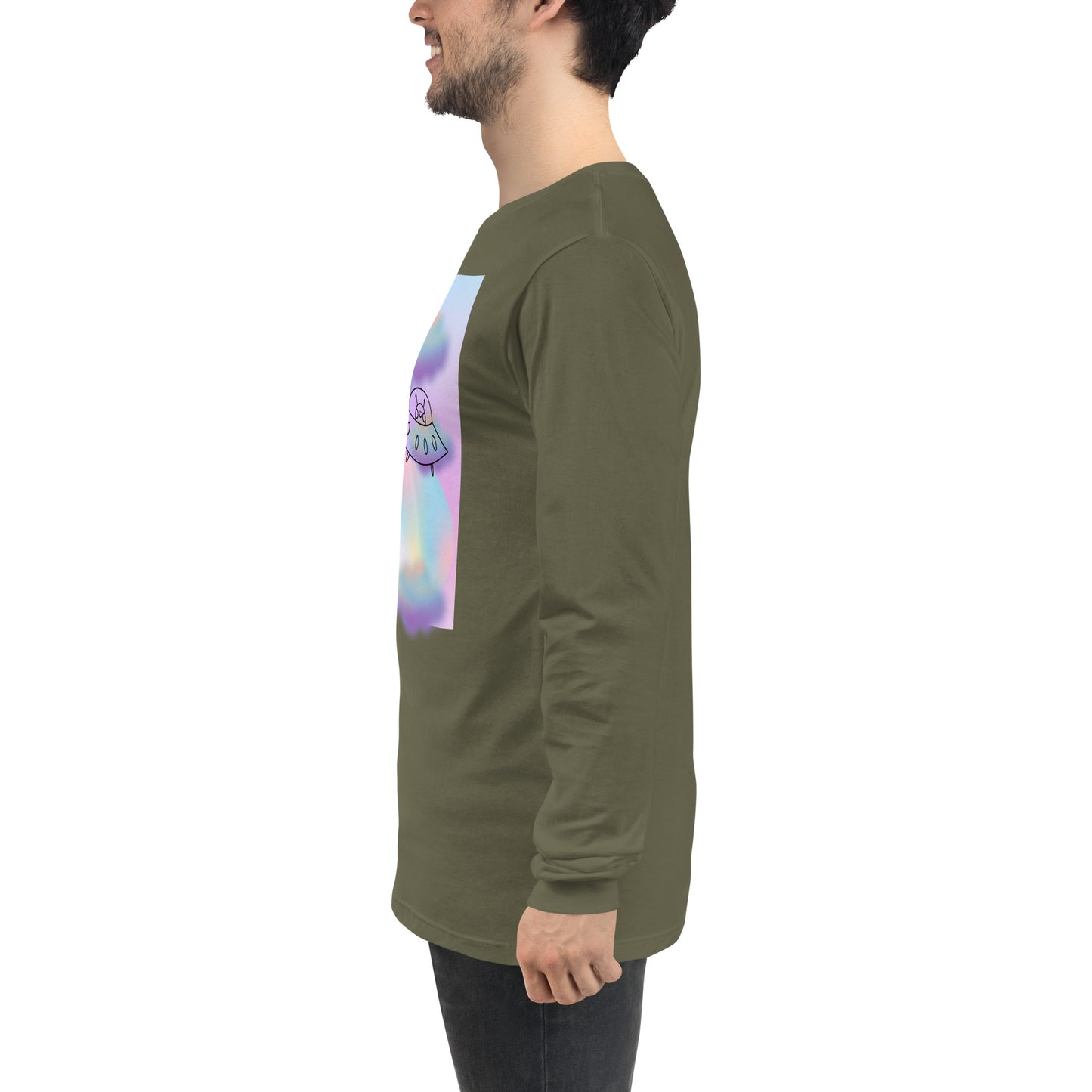Sprinkle Theory Long Sleeve Shirt - Left Placement by R.A. Apparel, image 21, left-side angle, Red, size XS, left placement.