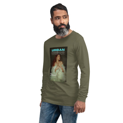 Image 8 of Black Urban Long Sleeve Shirt - Left Placement, size S, with Urban artwork visible in front view, left-side angle.