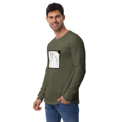 Image 8 of Black Faithline Long Sleeve Shirt - Left Placement, size M, with Faith artwork visible in front view, left-side angle.