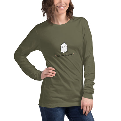 Cute Haunt Long Sleeve Shirt - Left Placement image 24 in Red, size L, showing front view, right-side angle for the Too Cute to Spook design.