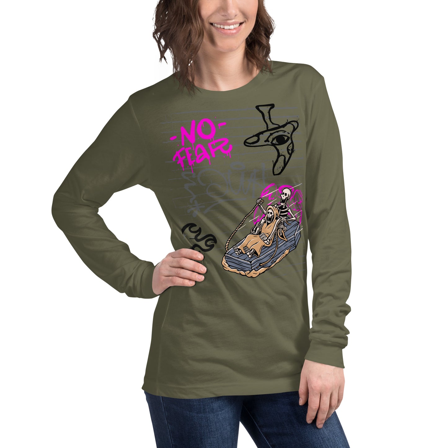 Fearless Long Sleeve Shirt - Left Placement image 16: Navy version, size L with front view, right-side angle of the No Fear range.
