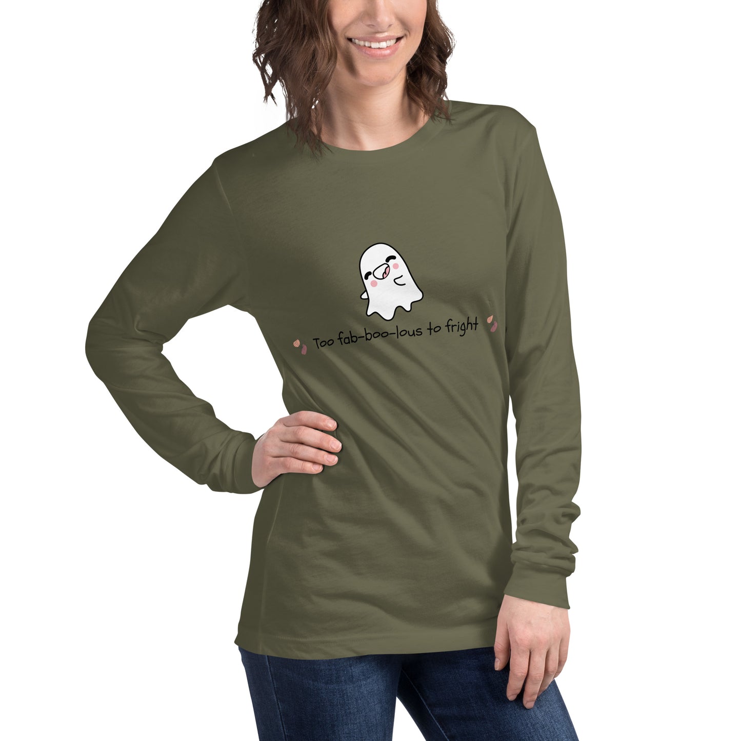 Image 12 of Red Boo Luxe Long Sleeve Shirt - Left Placement, size 2XL, with Fa Boo Lous artwork visible in front view, right-side angle.