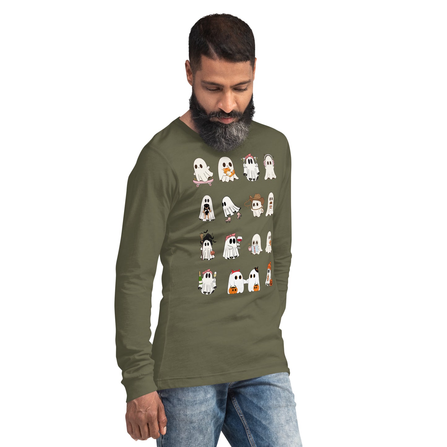Image 16 of Maroon Spectral Long Sleeve Shirt - Left Placement, size XS, with Ghosts artwork visible in front view, right-side angle.