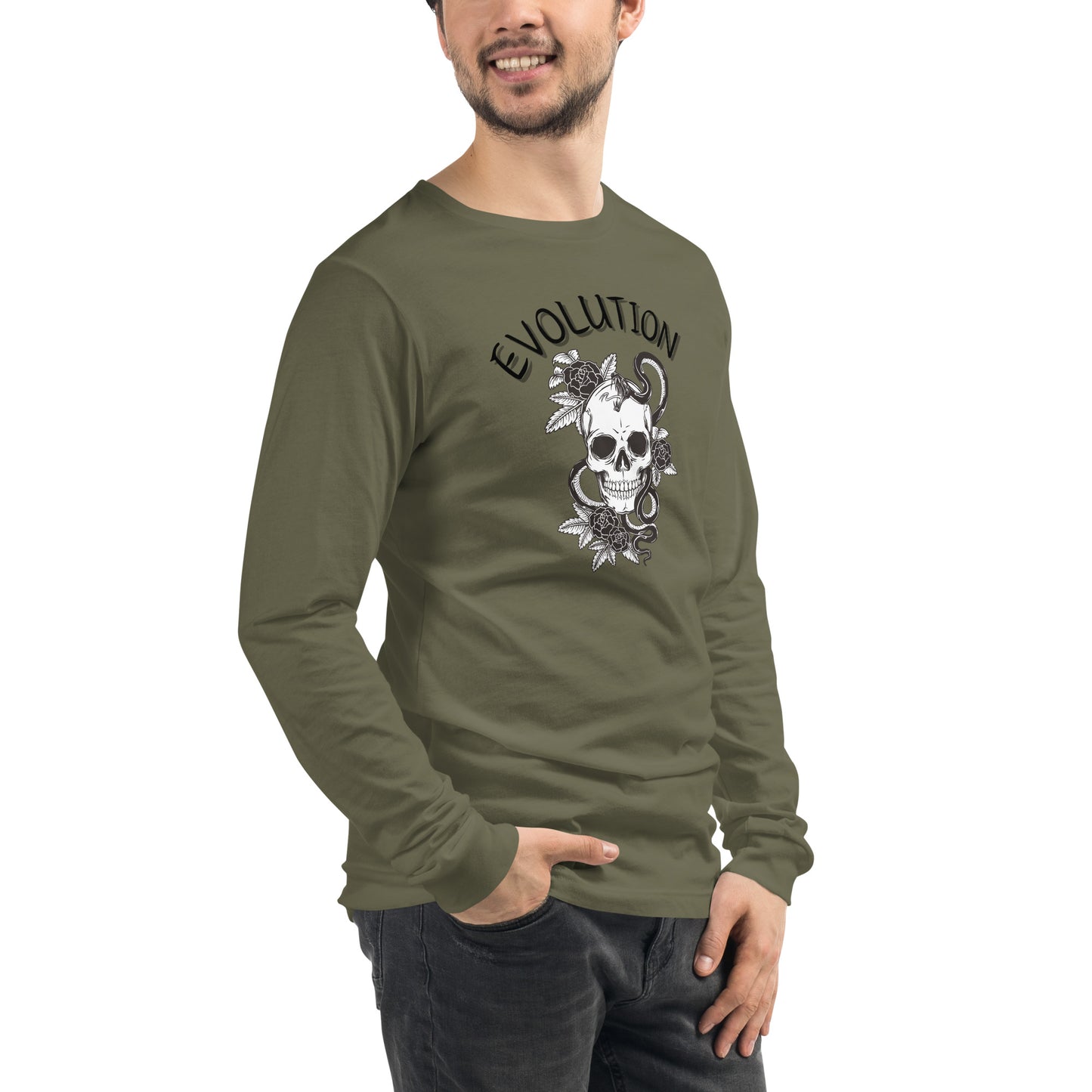Evolution Long Sleeve Shirt - Left Placement by R.A. Apparel, image 24, front view, right-side angle, Red, size L, left placement.