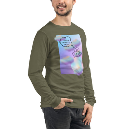 Sprinkle Theory Long Sleeve Shirt - Left Placement by R.A. Apparel, image 24, front view, right-side angle, Red, size L, left placement.