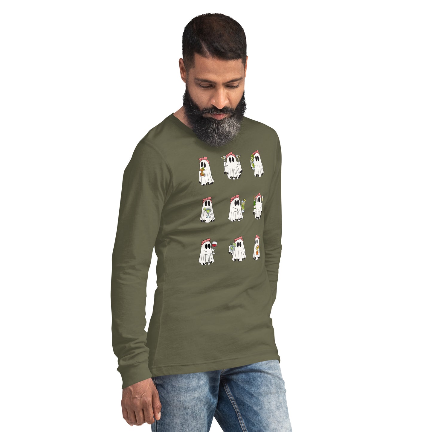 Little Haunts Long Sleeve Shirt - Left Placement by R.A. Apparel, image 16, front view, right-side angle, Maroon, size XS, left placement.