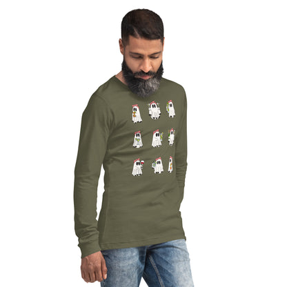 Little Haunts Long Sleeve Shirt - Left Placement by R.A. Apparel, image 16, front view, right-side angle, Maroon, size XS, left placement.