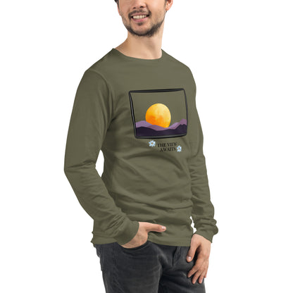 Image 66 of Gold Avenor Long Sleeve Shirt, size S, with The View Awaits artwork visible in front view, right-side angle.