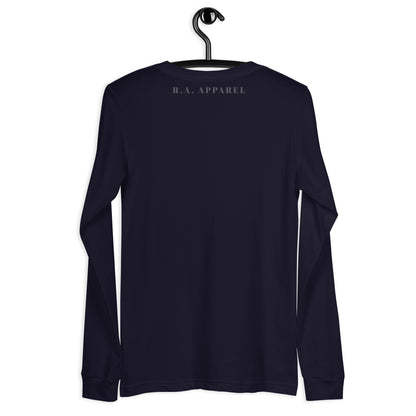 Image 10 of Black Summitline Long Sleeve Shirt - Left Placement, size L, with Mountain Range artwork visible in back view.