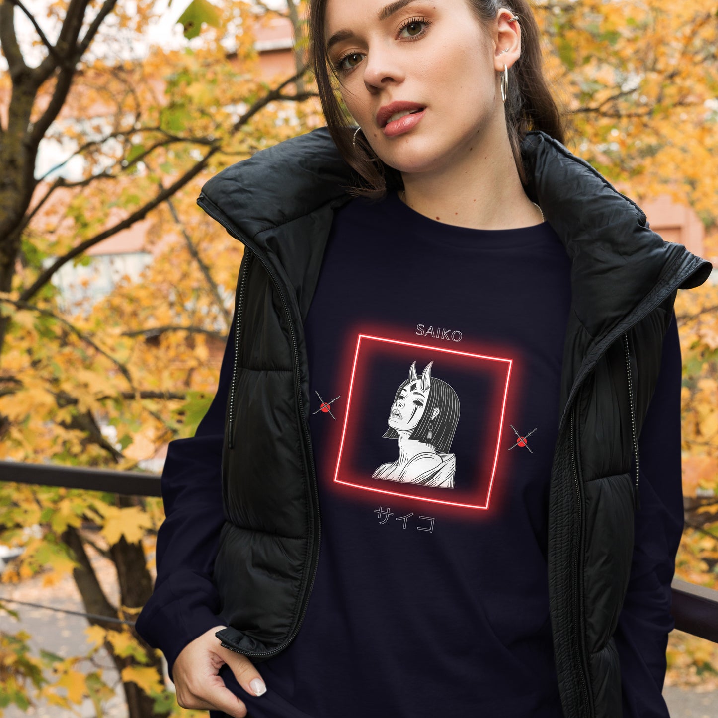 Saiko Long Sleeve Shirt - Left Placement product image 14 in Navy, size S, with front view and left placement.