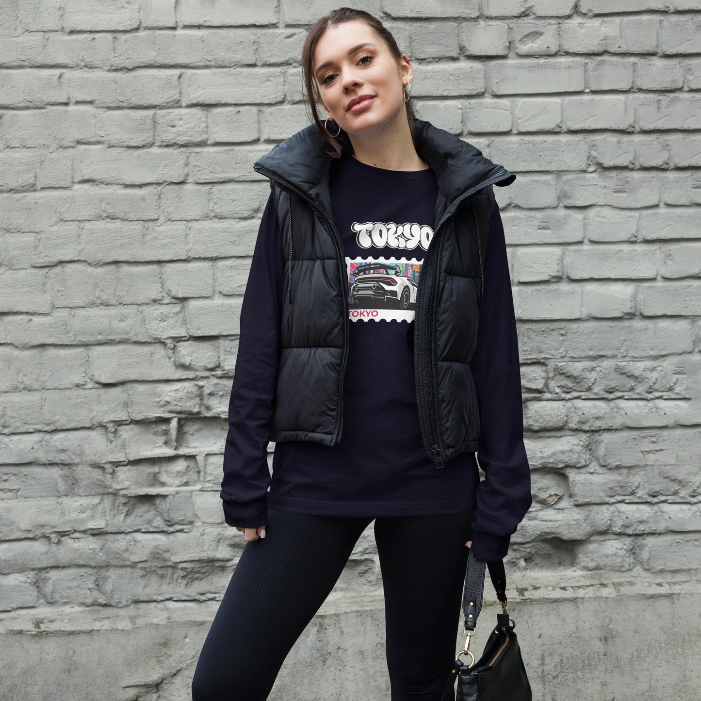 Image 3 of Black Heather Tokyo Signal Long Sleeve Shirt - Left Placement, size M, with Tokyo artwork visible in front view.
