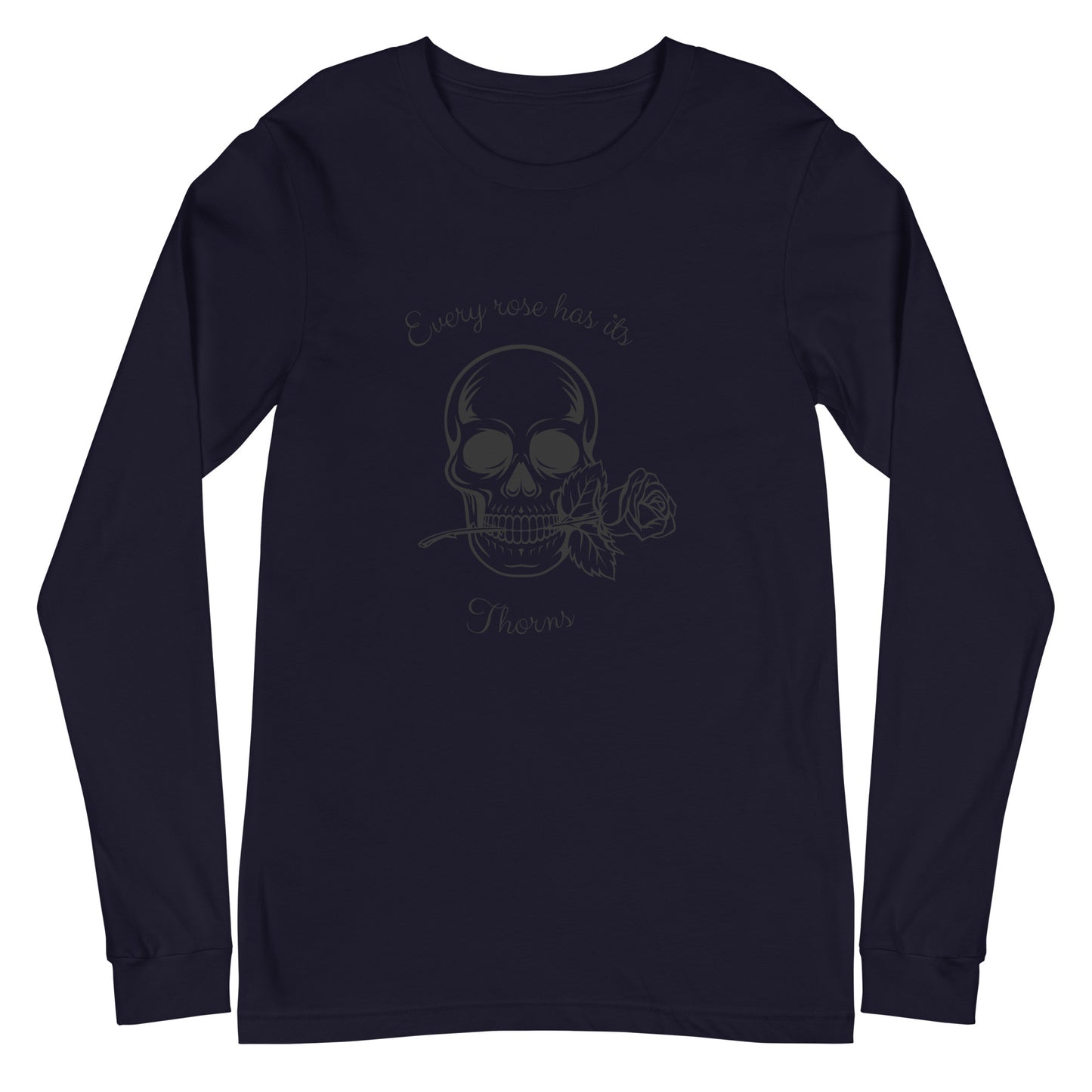Rose & Bone Long Sleeve Shirt - Left Placement image 1 in Navy, size XS, showing front view for the Skull and Rose design.