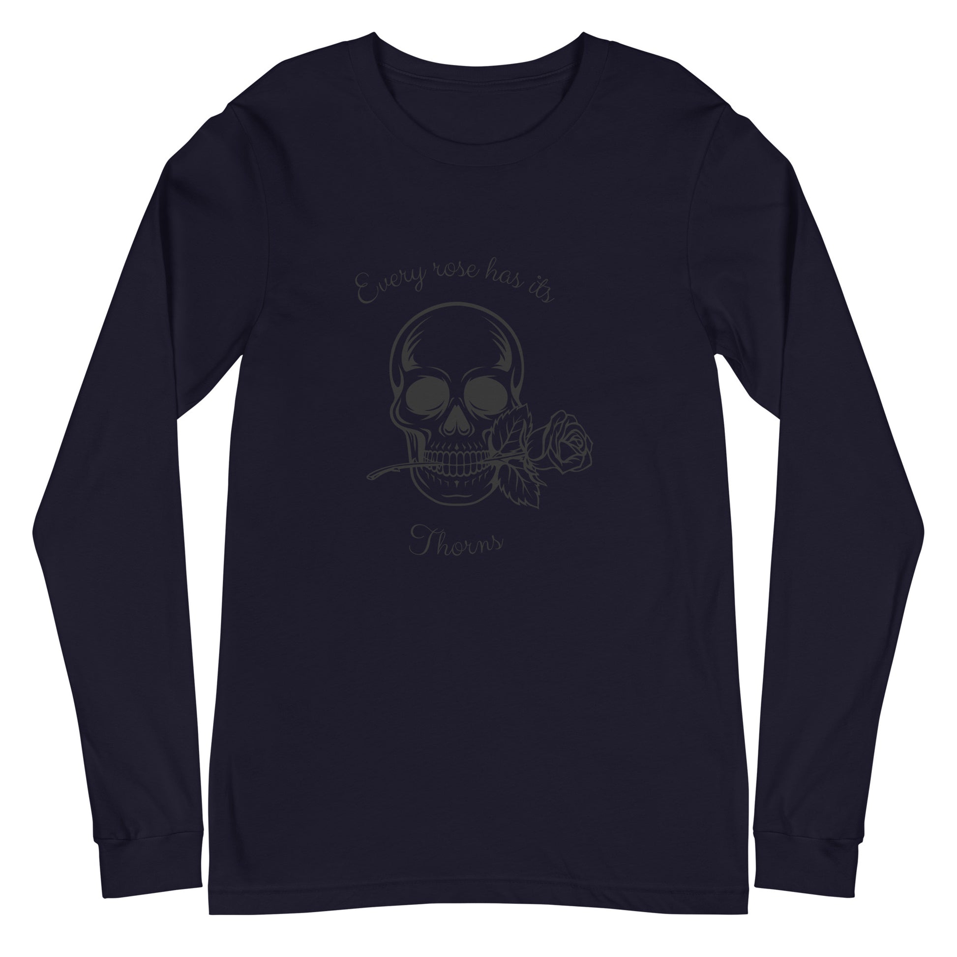 Rose & Bone Long Sleeve Shirt - Left Placement image 1 in Navy, size XS, showing front view for the Skull and Rose design.