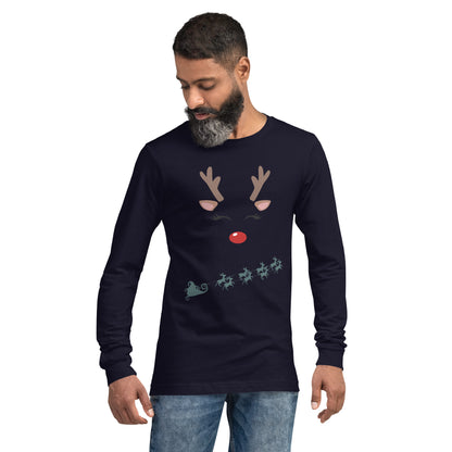 Northern Run Long Sleeve Shirt - Left Placement image 9: Maroon version, size M with front view of the Reindeer range.