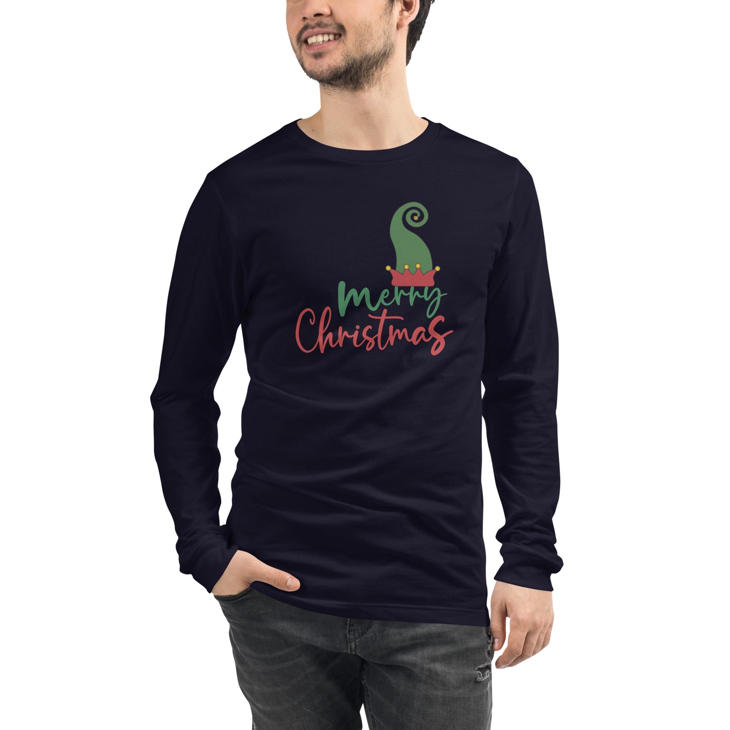 Noelle Long Sleeve Shirt - Left Placement image 9: Black version, size M with front view of the Merry Christmas range.