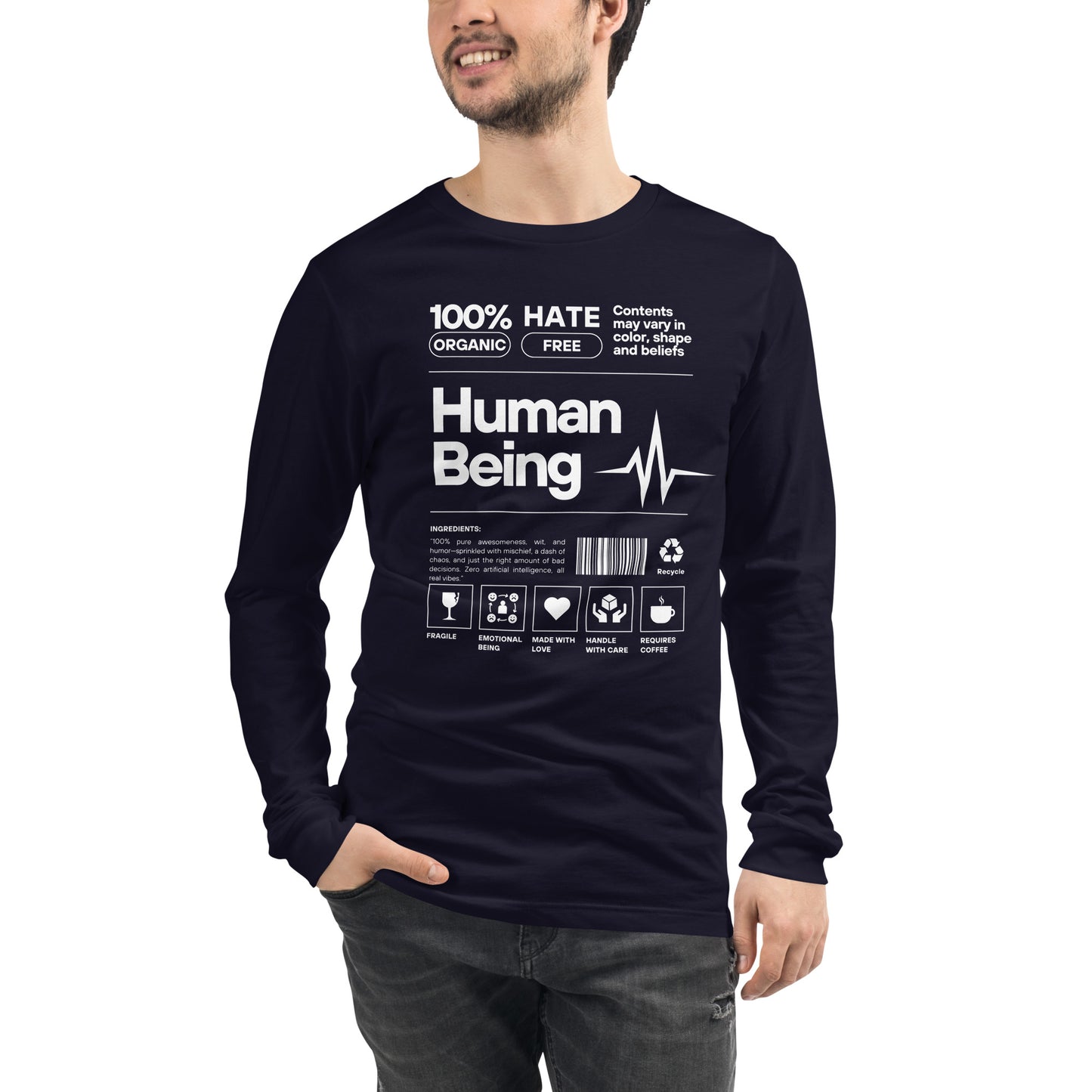 Human Form Long Sleeve Shirt - Left Placement product image 9 in Black, size M, with front view and left placement.