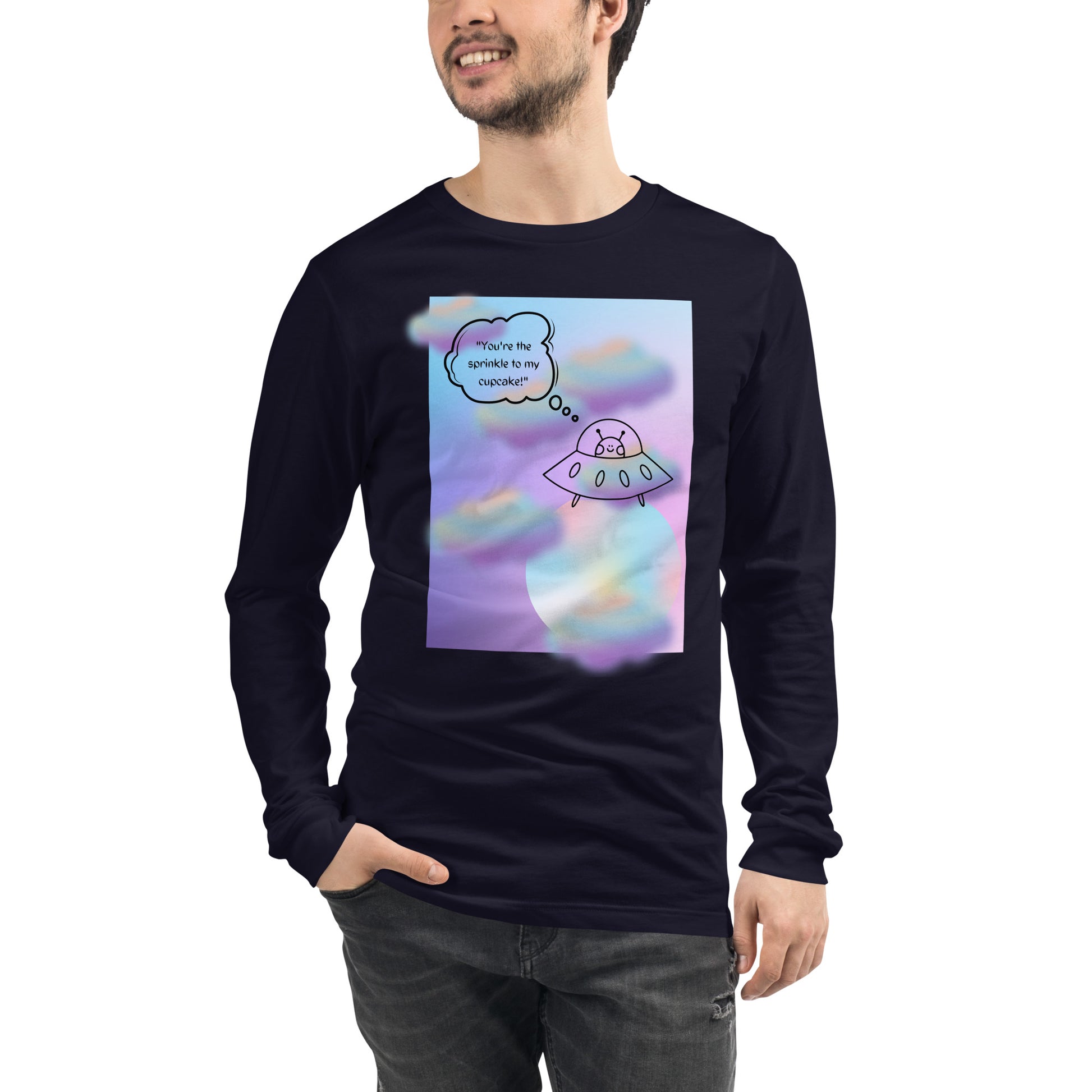 Sprinkle Theory Long Sleeve Shirt - Left Placement image 25 in Red, size XL, showing front view for the You're the Sprinkle to My Cupcake design.