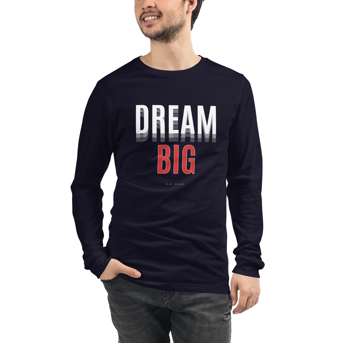 Skyline Dream Long Sleeve Shirt - Left Placement by R.A. Apparel, image 13, front view, Navy, size M, left placement.
