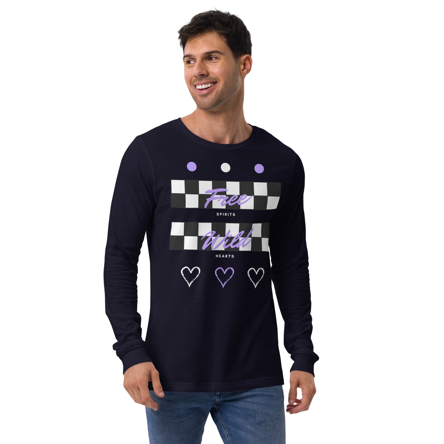 Image 9 of Black Freeborne Long Sleeve Shirt - Left Placement, size L, with Free Spirits artwork visible in front view.