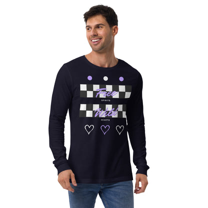 Image 9 of Black Freeborne Long Sleeve Shirt - Left Placement, size L, with Free Spirits artwork visible in front view.