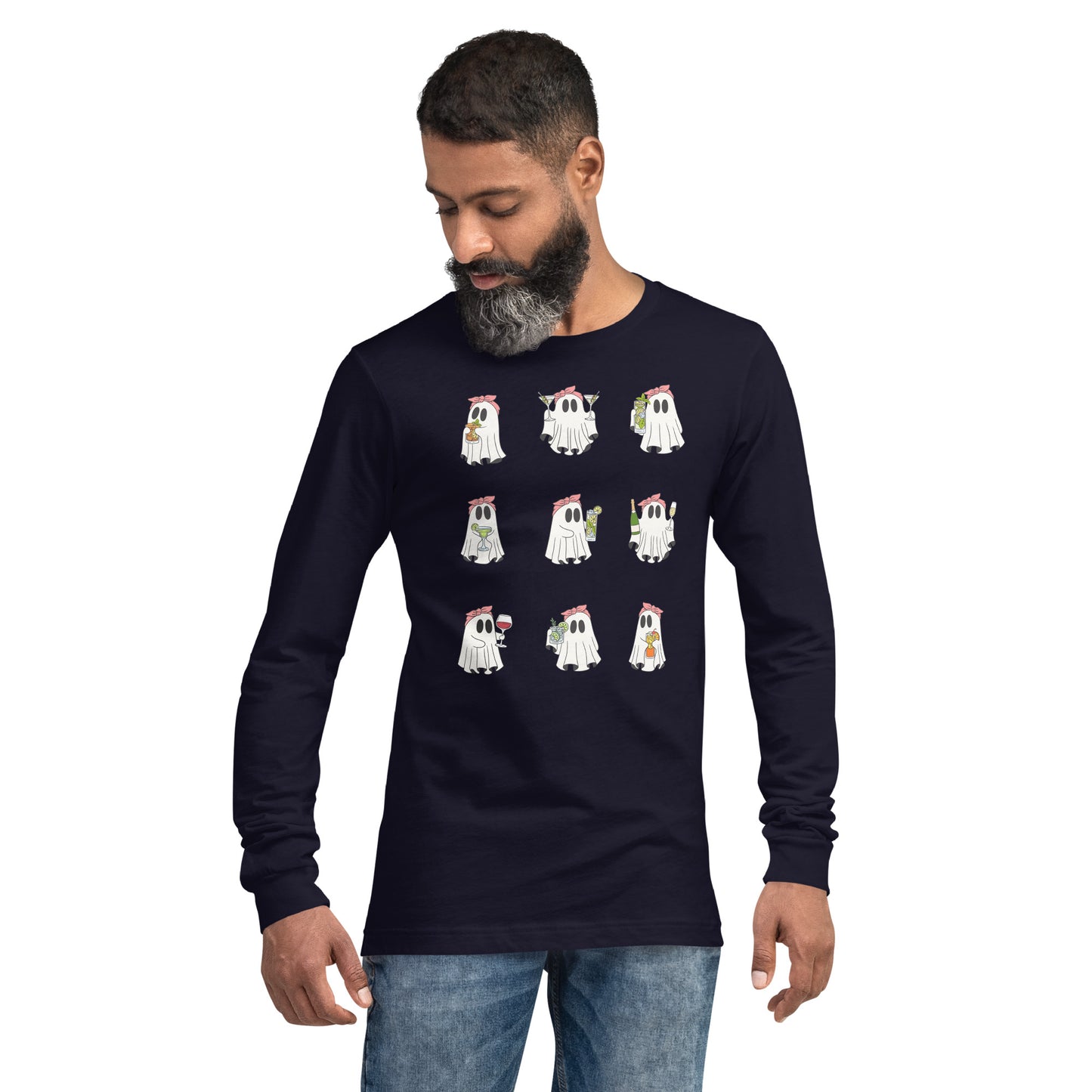 Little Haunts Long Sleeve Shirt - Left Placement image 17 in Maroon, size S, showing front view for the Ghosties 1 design.