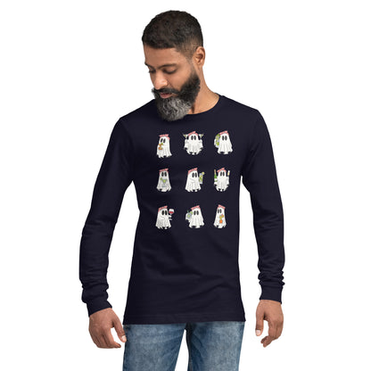 Little Haunts Long Sleeve Shirt - Left Placement image 17 in Maroon, size S, showing front view for the Ghosties 1 design.