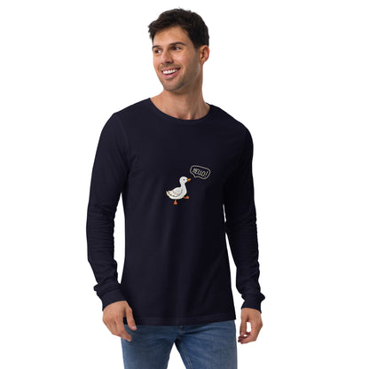 Image 5 of Black Heather Quacksy Long Sleeve Shirt, size 2XL, with Hello Duck artwork visible in front view.