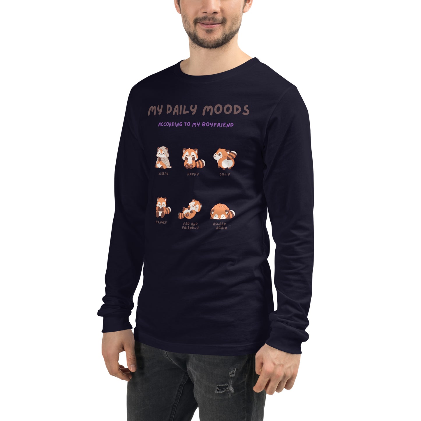 Image 29 of Heather Forest Mood Diary Long Sleeve Shirt - Left Placement, size L, with My Daily Moods artwork visible in front view, left-side angle.