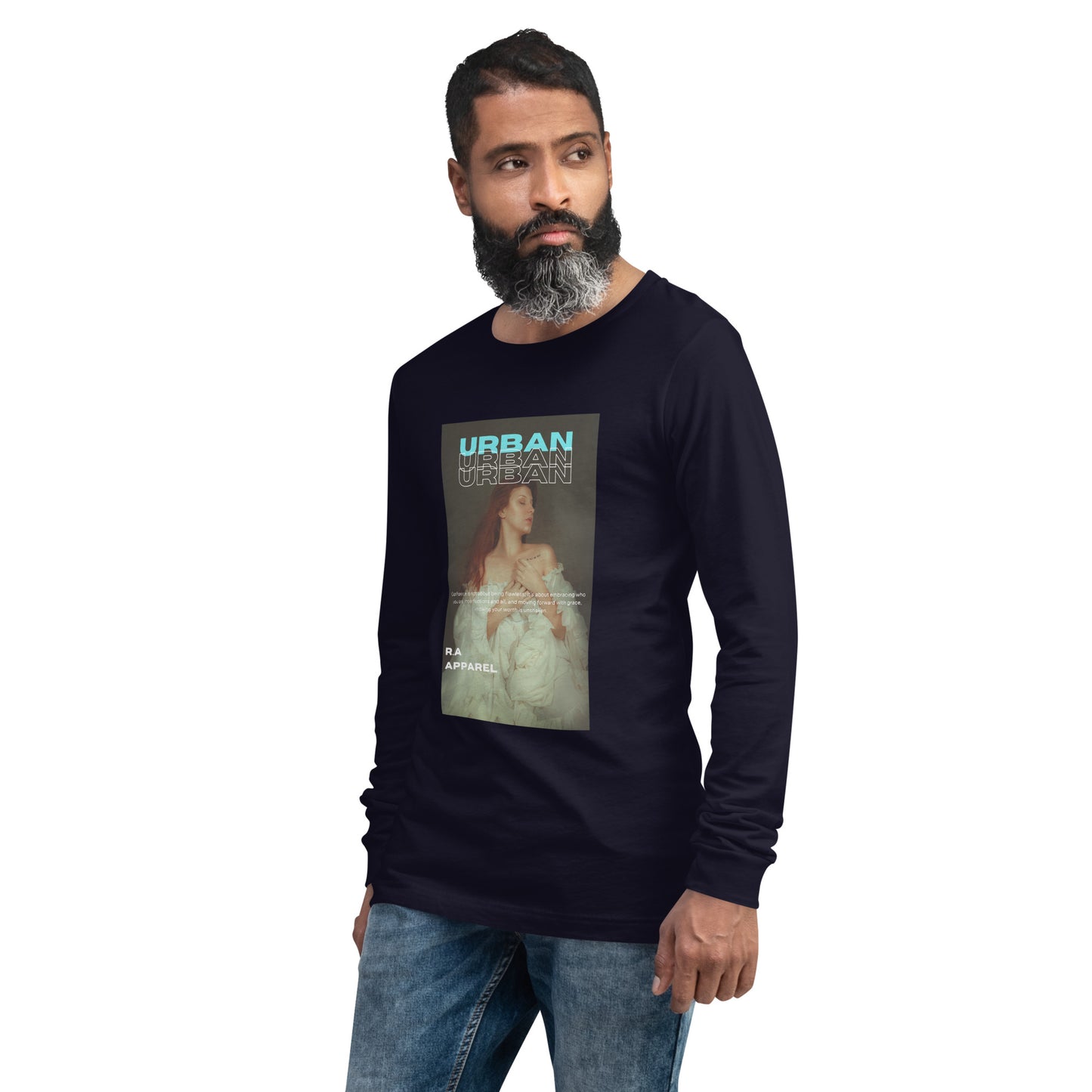 Image 10 of Black Urban Long Sleeve Shirt - Left Placement, size L, with Urban artwork visible in front view, left-side angle.