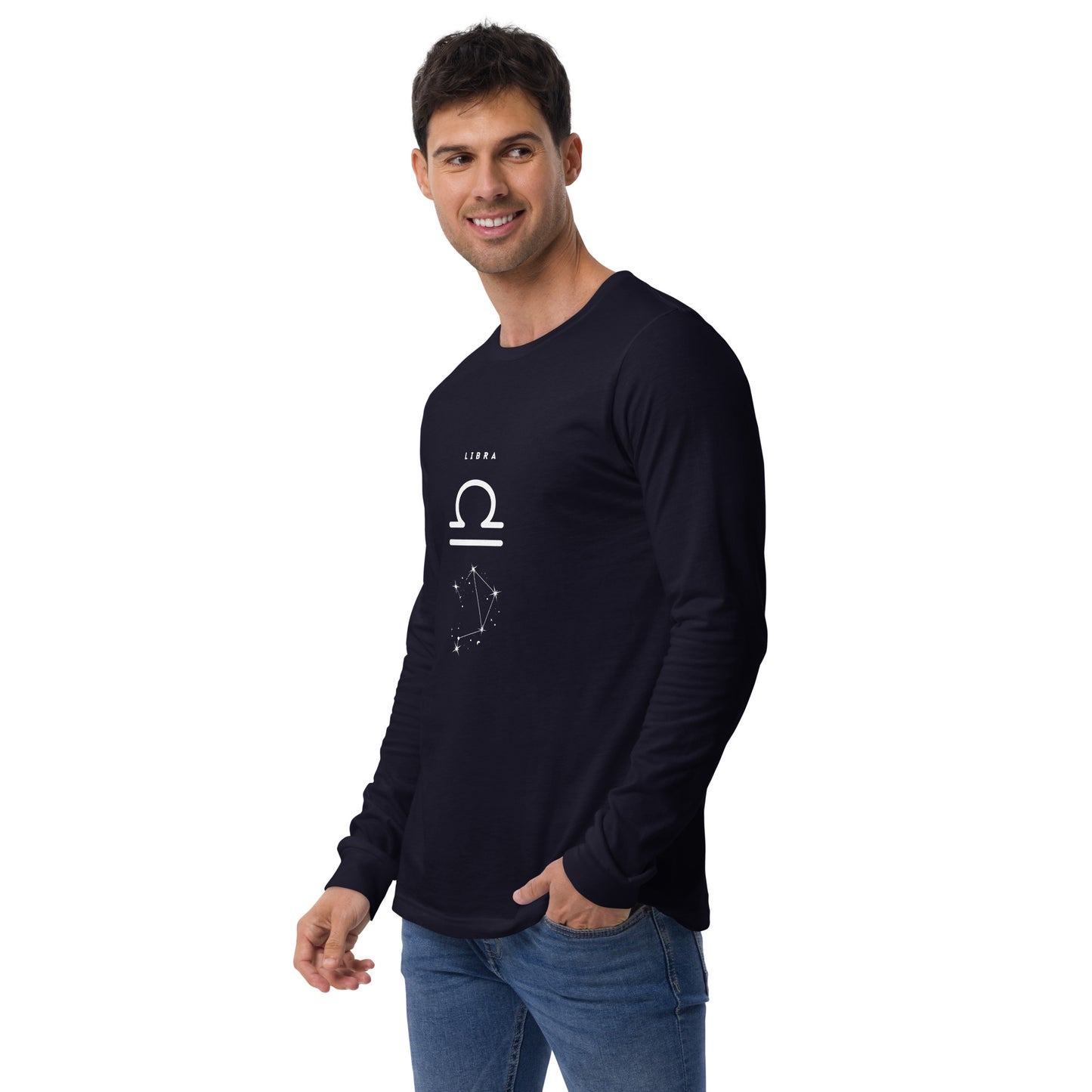 Balance Court Long Sleeve Shirt - Left Placement image 6 in Black Heather, size 2XL, showing front view, left-side angle for the Libra design.