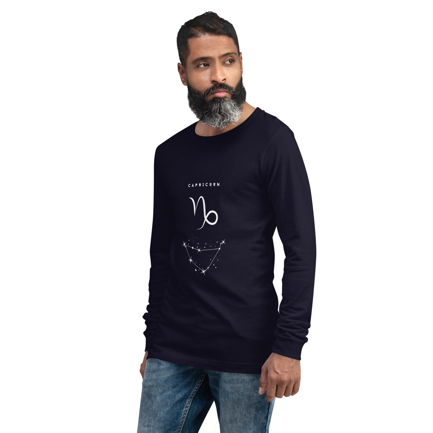 Image 11 of Black Montaire Long Sleeve Shirt, size XL, with Capricorn artwork visible in front view, left-side angle.