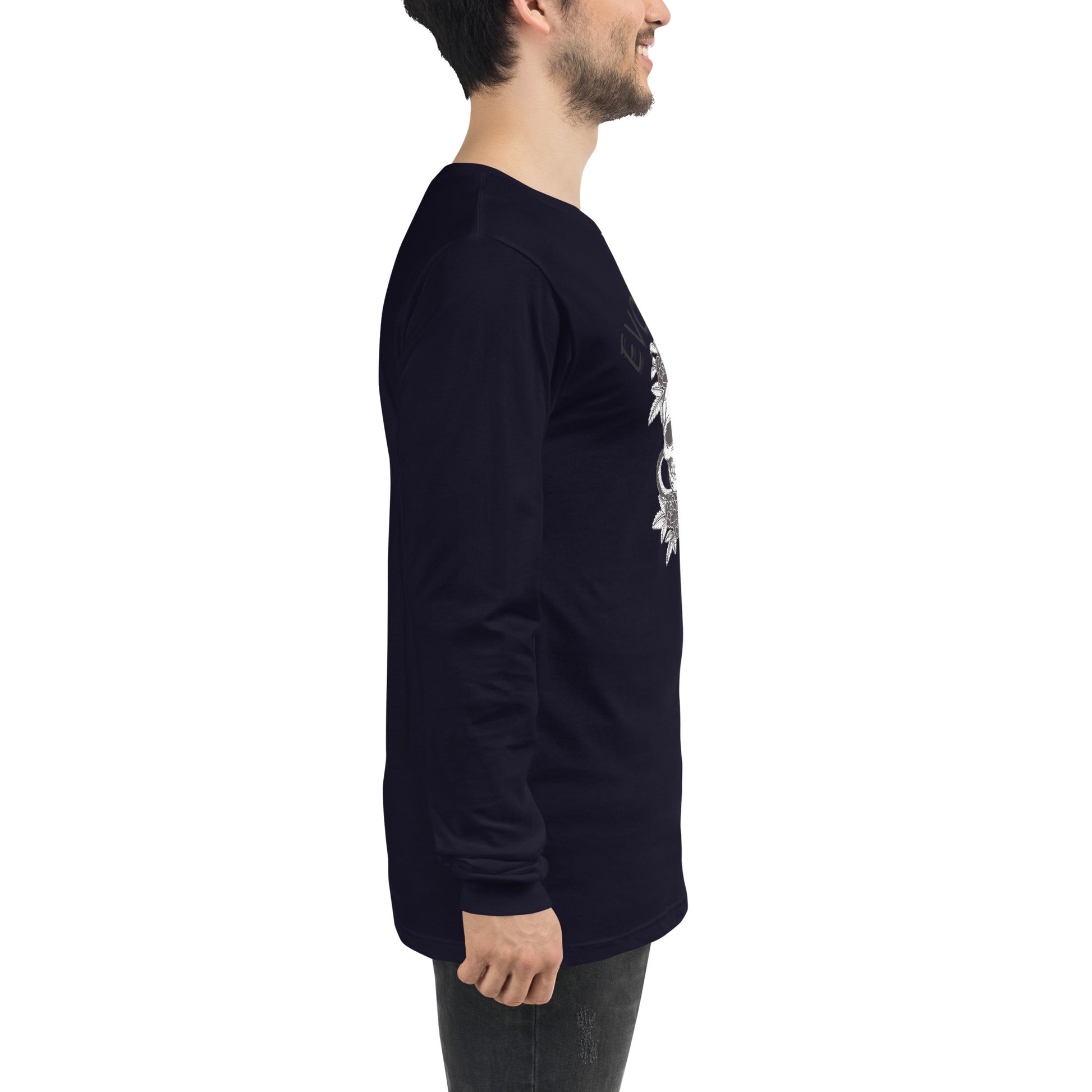 Evolution Long Sleeve Shirt - Left Placement image 28: Heather Forest version, size M with right-side angle of the Evolution range.