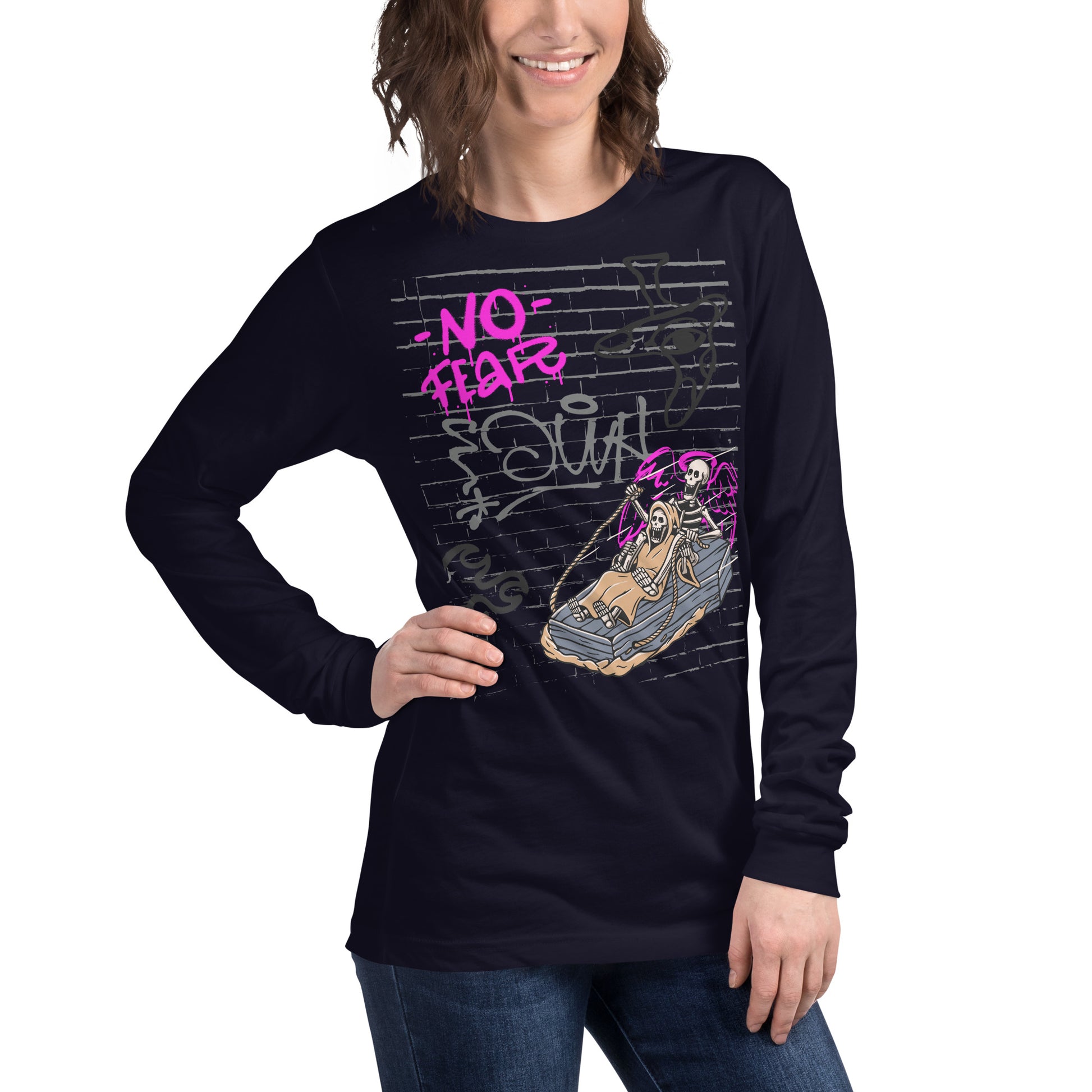 Fearless Long Sleeve Shirt - Left Placement image 20: Maroon version, size S with front view, right-side angle of the No Fear range.