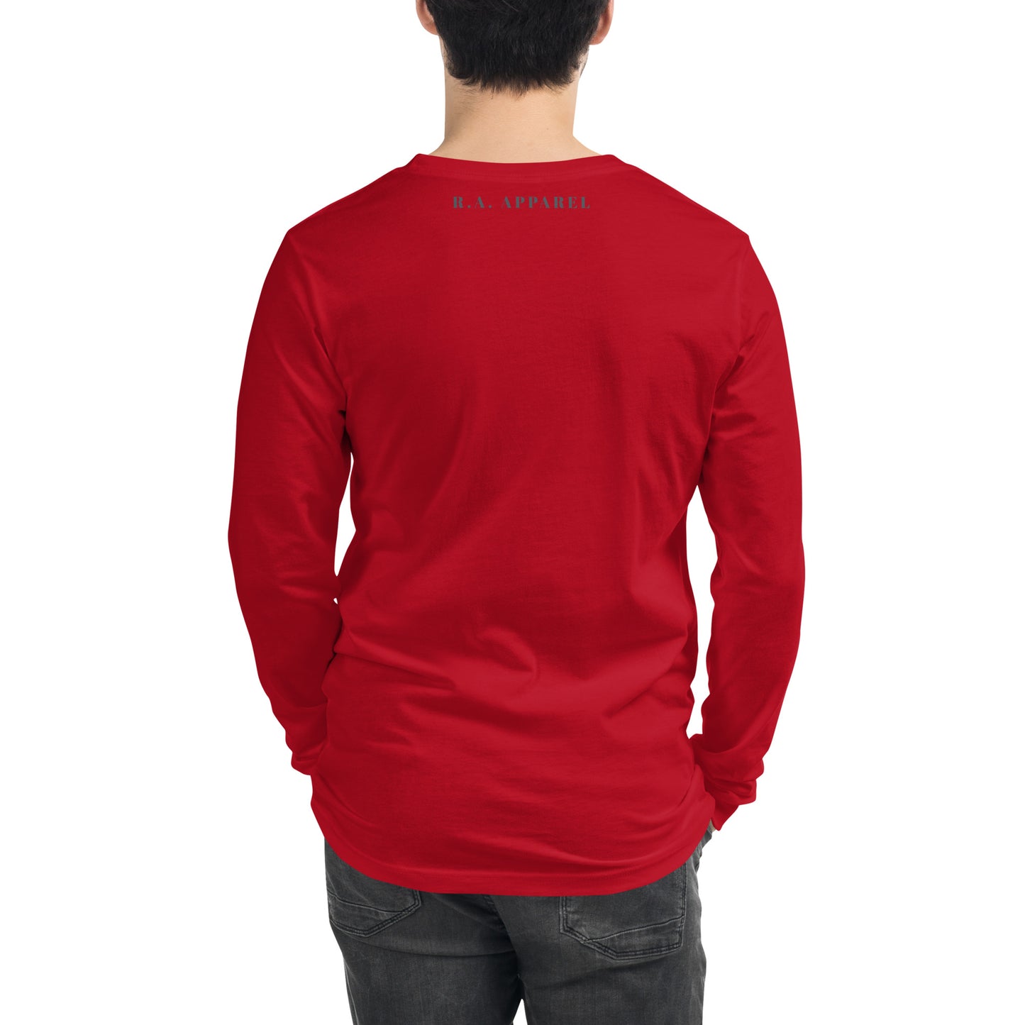Evolution Long Sleeve Shirt - Left Placement image 32: Dark Grey Heather version, size S with back view of the Evolution range.