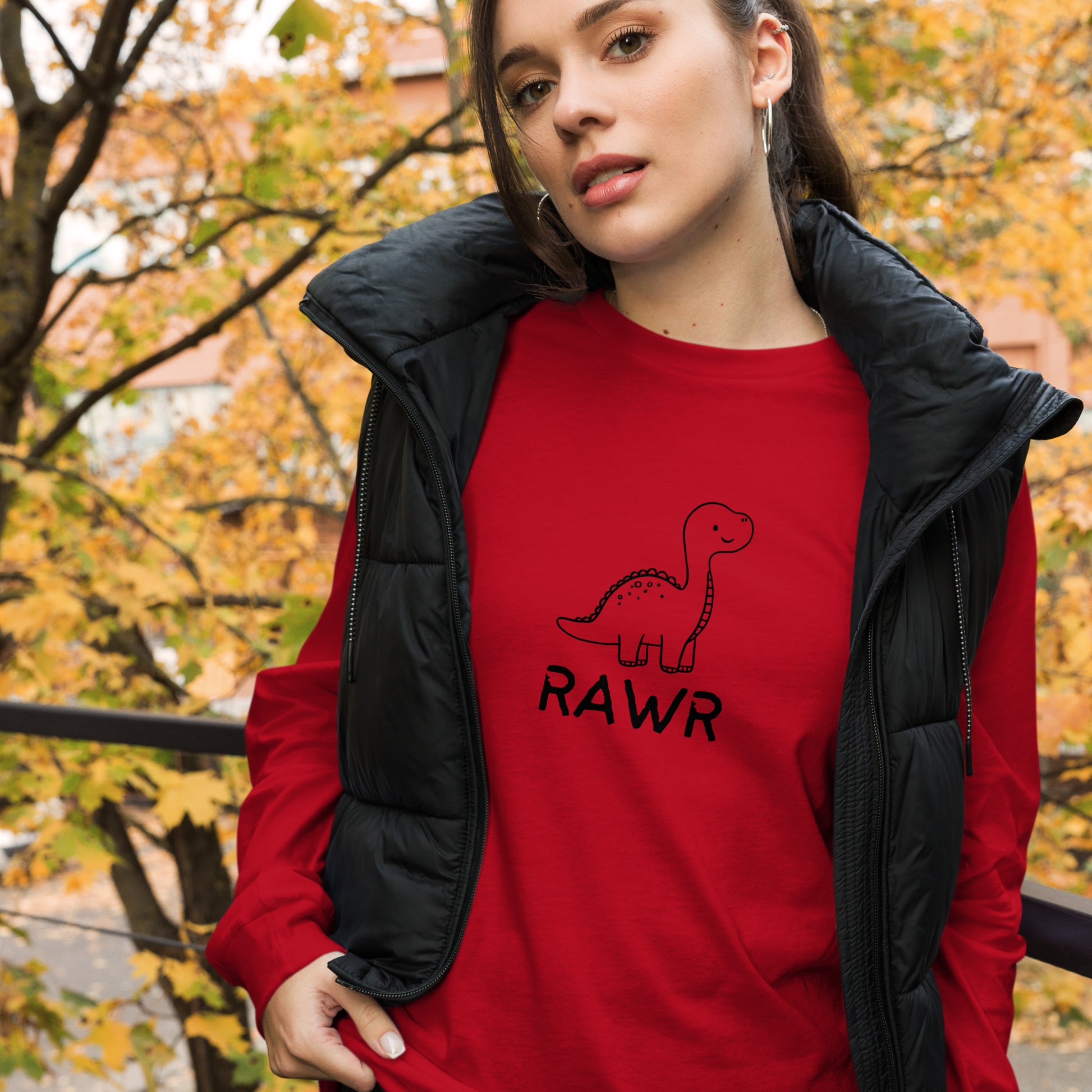 Wild Call Long Sleeve Shirt - Left Placement image 14: Red version, size S with front view of the Rawr range.