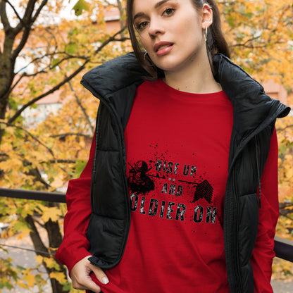 Fortitude Long Sleeve Shirt - Left Placement image 14 in Red, size S, showing front view for the Soldier On design.