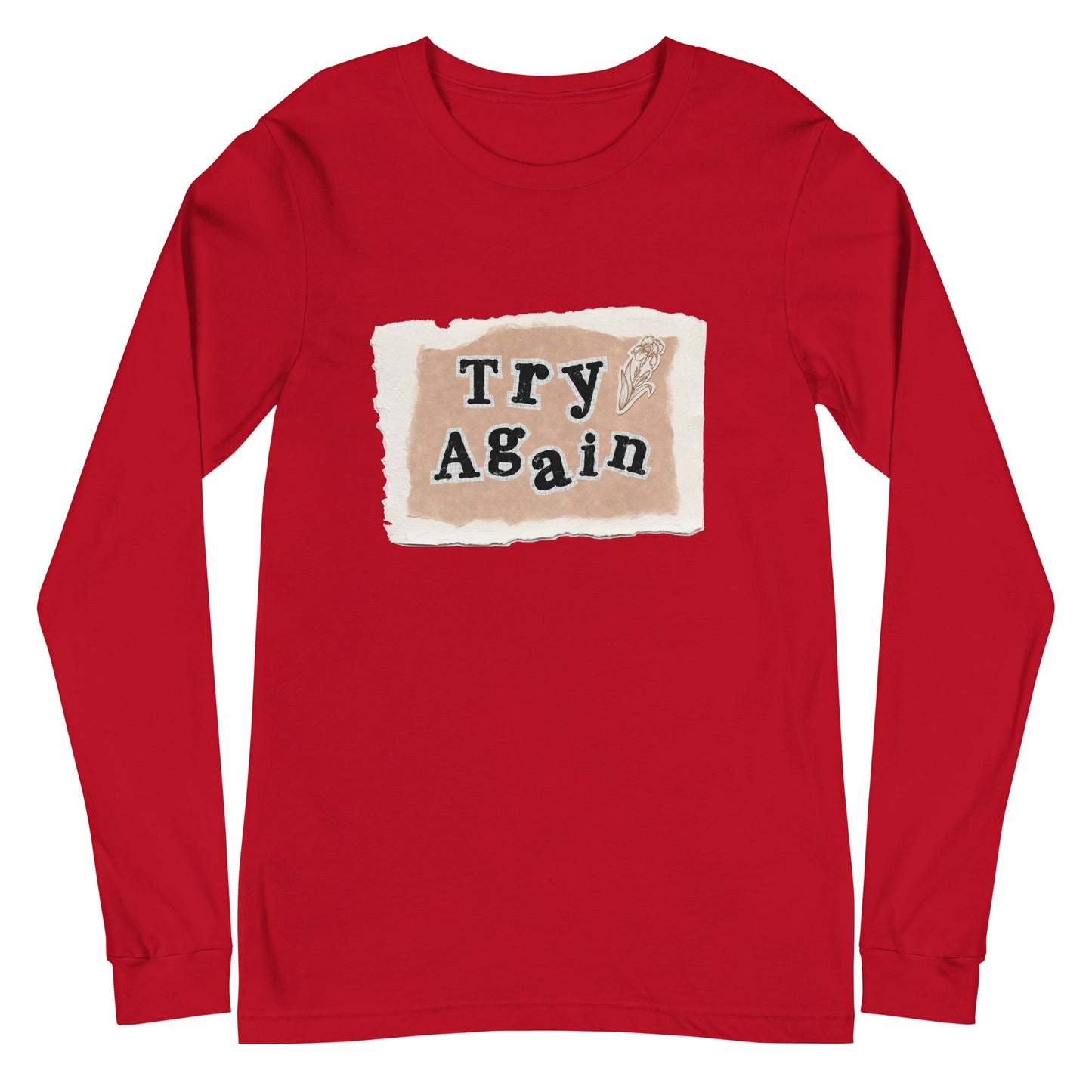 Image 5 of Black Heather Retry Long Sleeve Shirt - Left Placement, size XL, with Try Again artwork visible in front view.