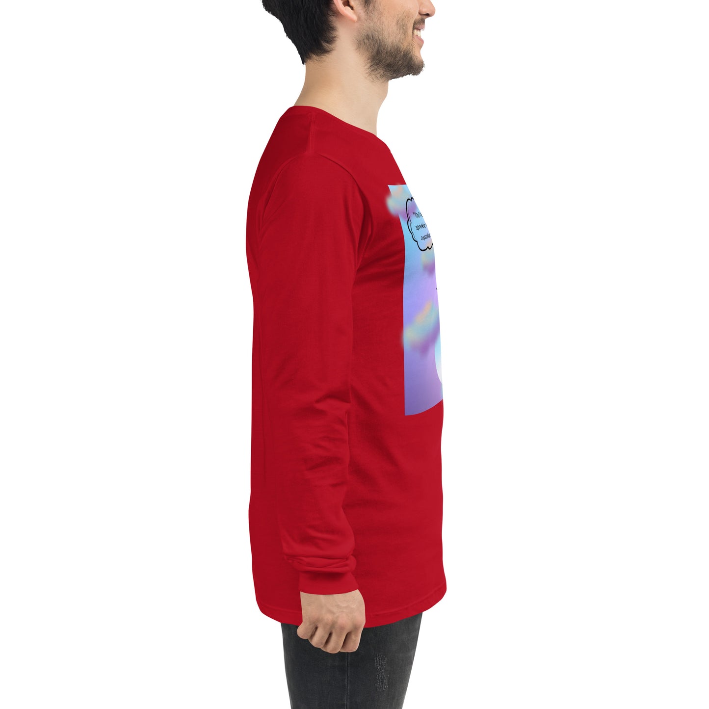 Sprinkle Theory Long Sleeve Shirt - Left Placement image 34 in Dark Grey Heather, size L, showing right-side angle for the You're the Sprinkle to My Cupcake design.