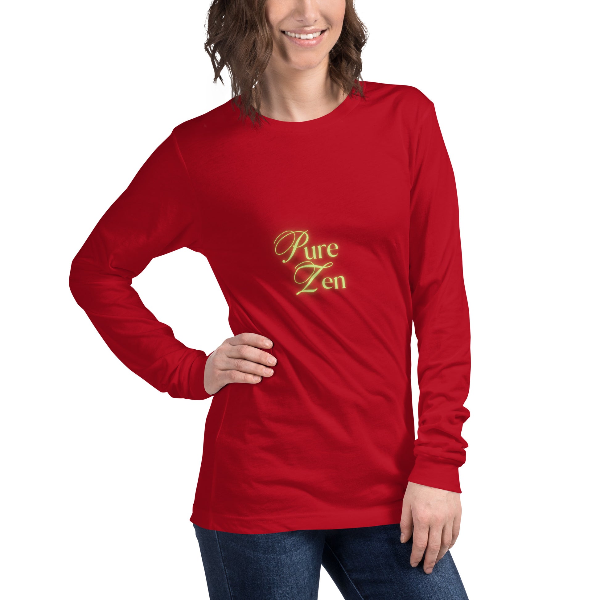 Image 10 of Black Zenline Long Sleeve Shirt - Left Placement, size L, with Pure Zen artwork visible in front view, right-side angle.