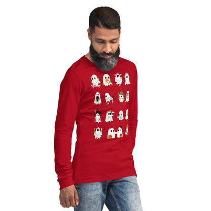 Spectral Long Sleeve Shirt - Left Placement by R.A. Apparel, image 24, front view, right-side angle, Red, size L, left placement.