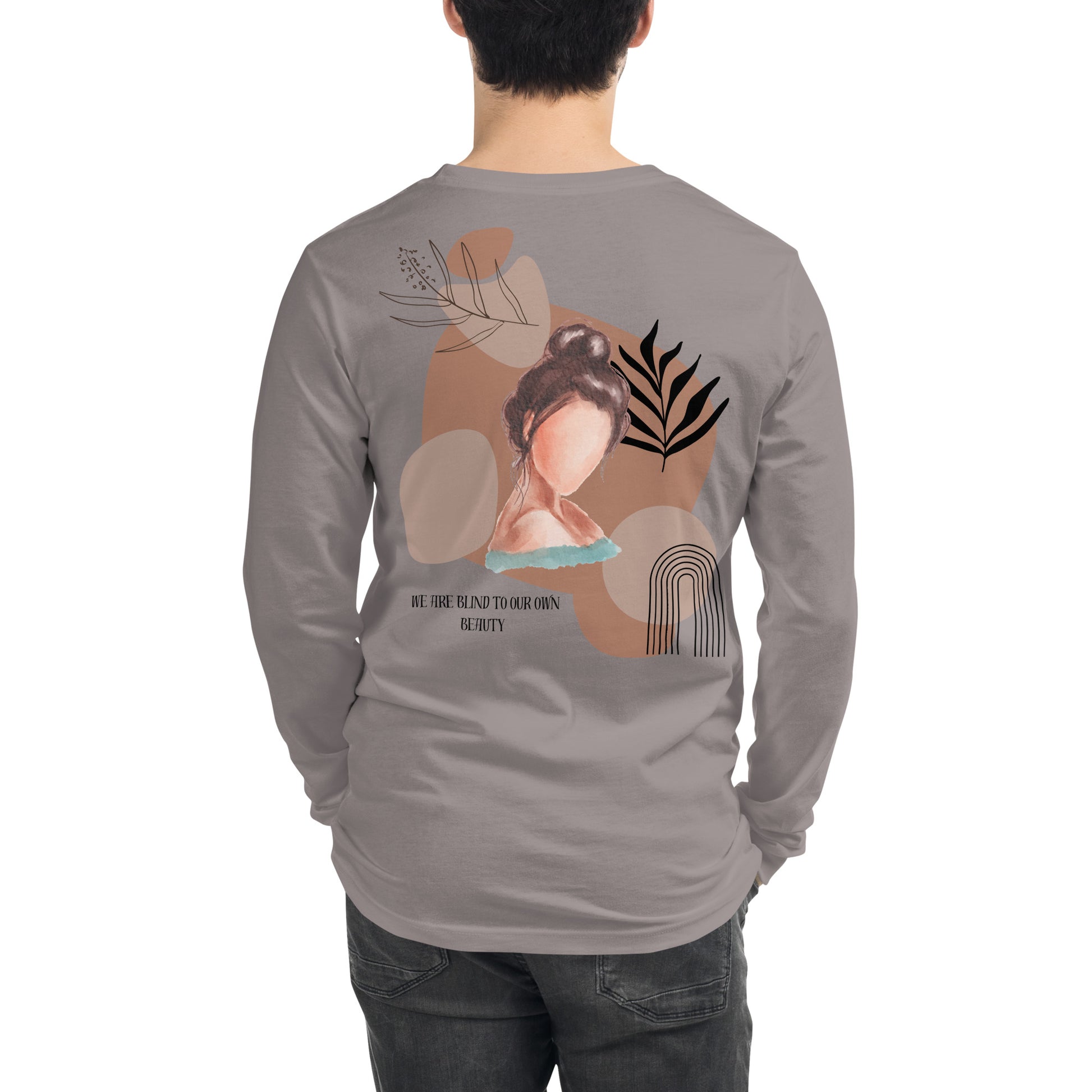 Blind Signal Long Sleeve Shirt - Left Placement 39 product image 19 in Heather Forest, size XS, with back view and left placement.