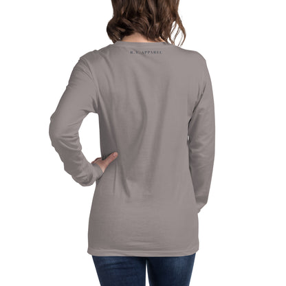 Boo Luxe Long Sleeve Shirt - Left Placement image 38: Heather Deep Teal version, size S with back view of the Fa Boo Lous range.