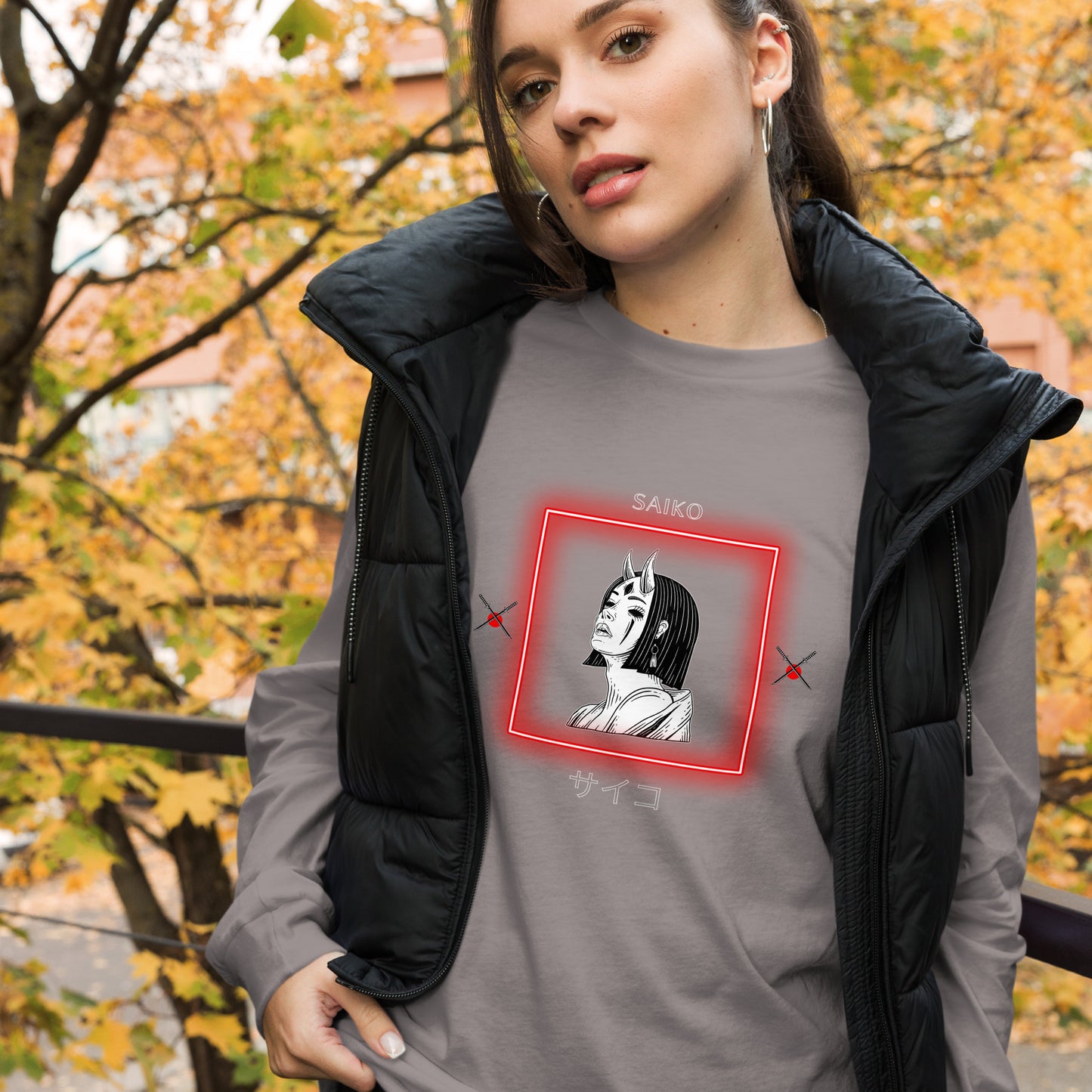 Saiko Long Sleeve Shirt - Left Placement image 35: Dark Grey Heather version, size XL with front view of the Saiko range.