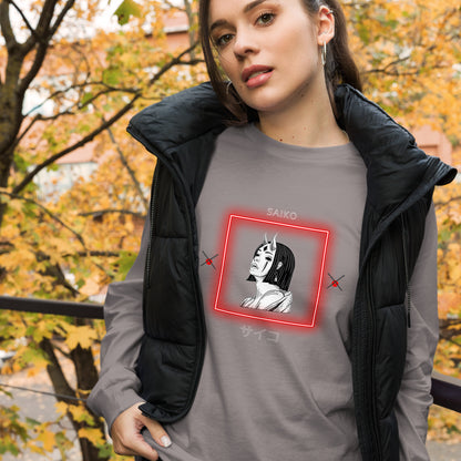 Saiko Long Sleeve Shirt - Left Placement image 35: Dark Grey Heather version, size XL with front view of the Saiko range.