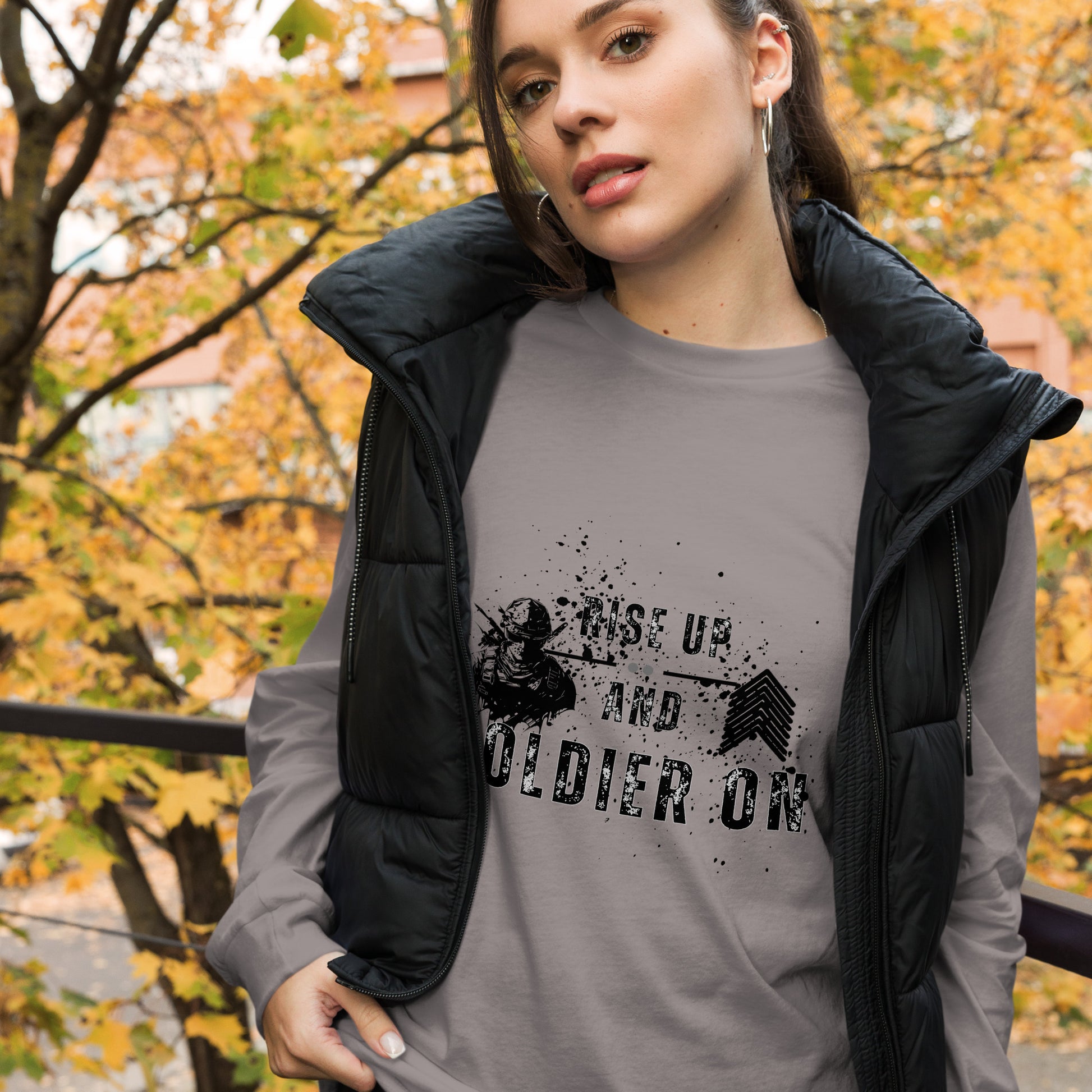 Image 32 of True Royal Fortitude Long Sleeve Shirt - Left Placement, size S, with Soldier On artwork visible in front view.