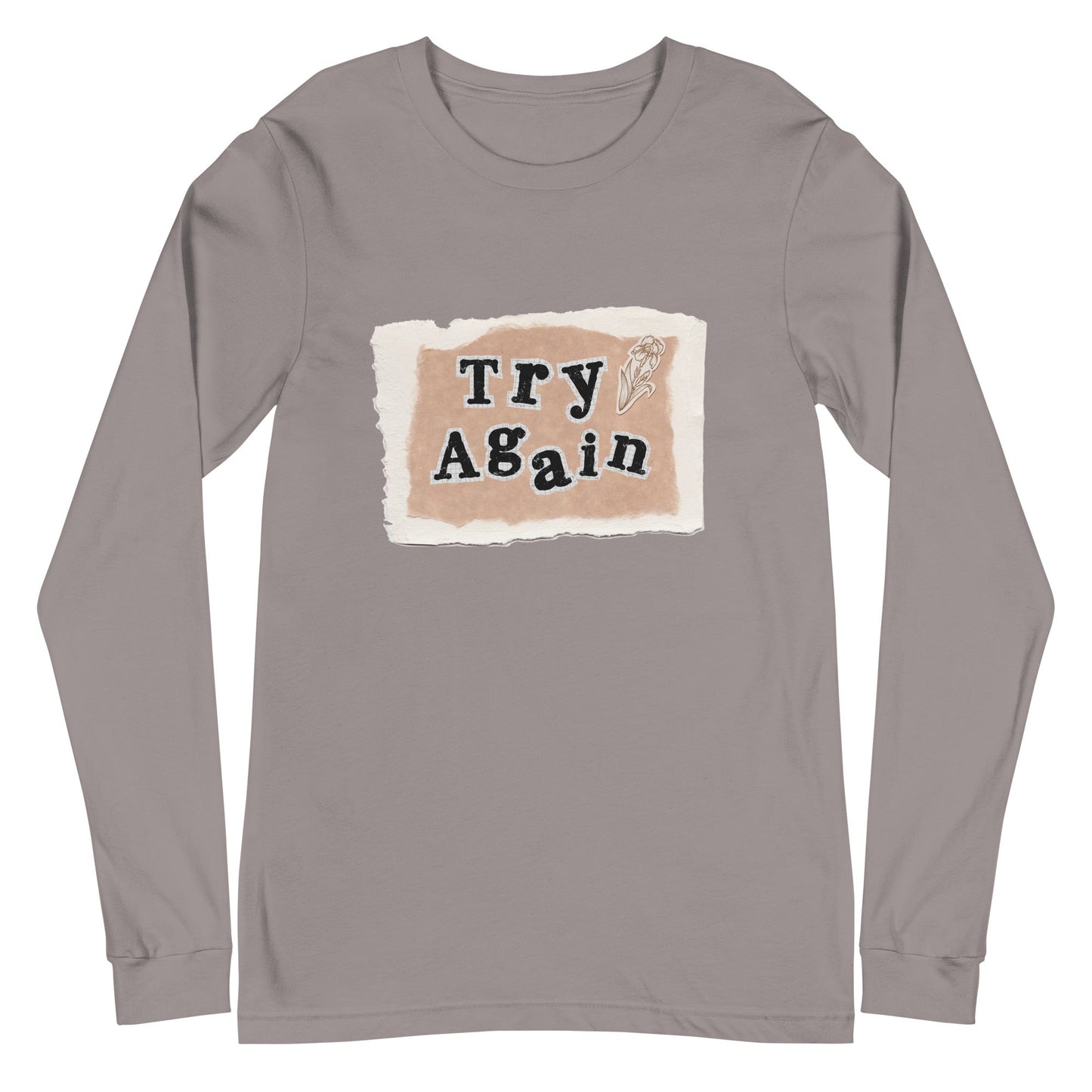 Retry Long Sleeve Shirt - Left Placement image 14: Navy version, size S with front view of the Try Again range.