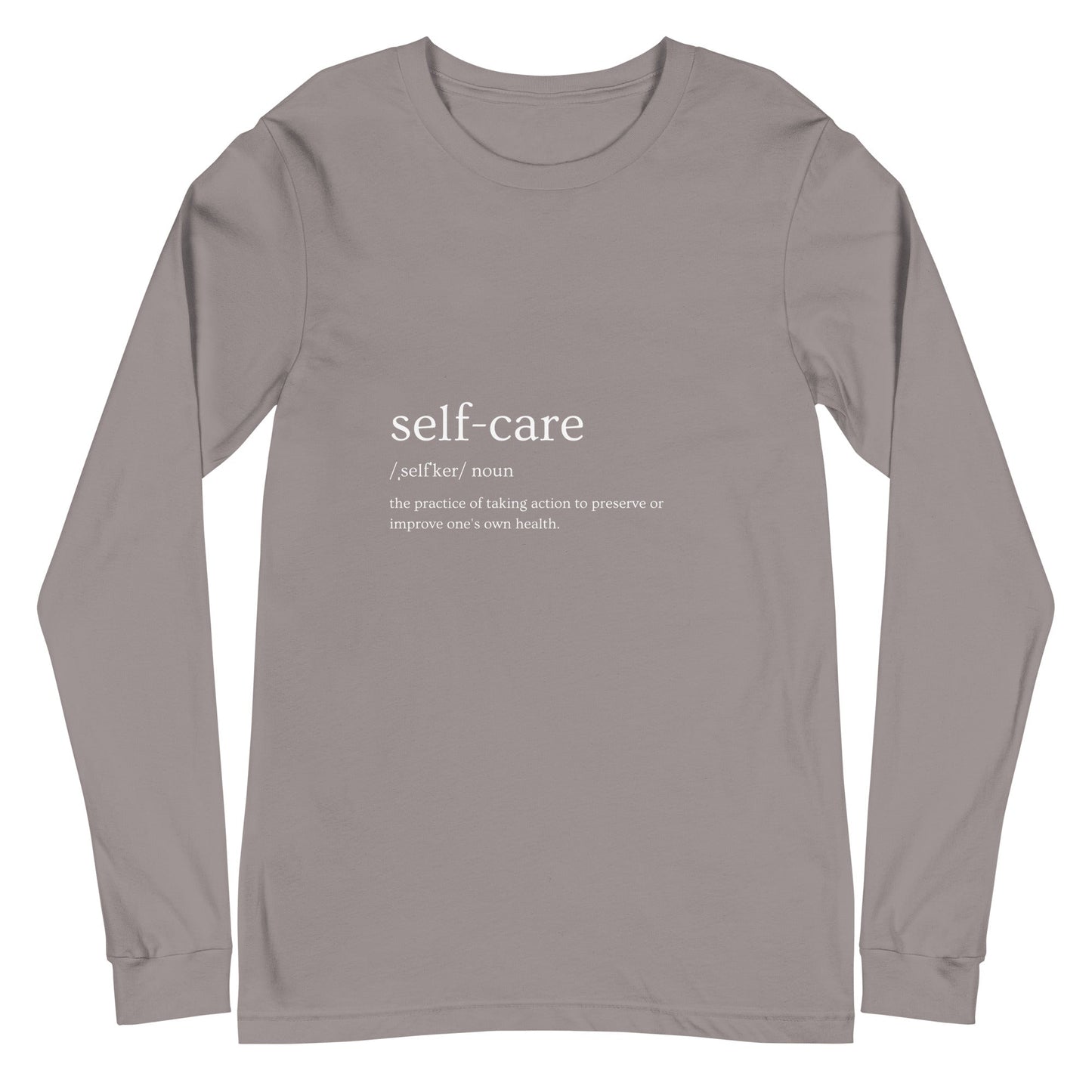 Image 14 of Navy Self Ritual Long Sleeve Shirt - Left Placement, size S, with Self Care artwork visible in front view.