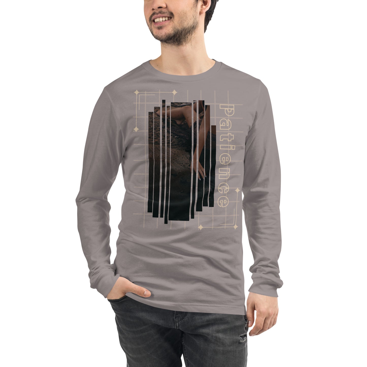 Stillwater Long Sleeve Shirt - Left Placement image 23 in Maroon, size XL, showing front view for the Patience design.